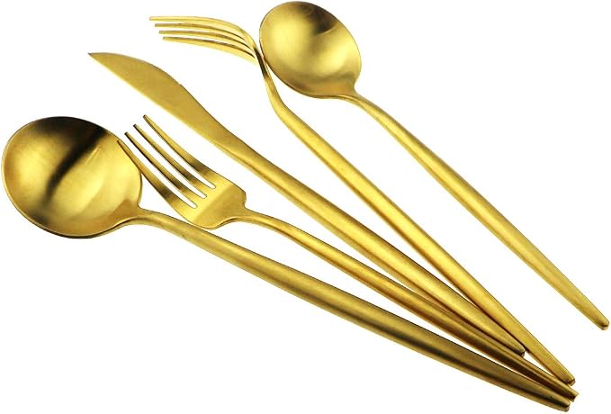 Gugrida 5-Piece 18/10 Stainless Steel Matte Gold Flatware Set - Image 2
