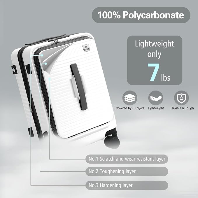 20 Inch Luggage with Spinner Wheels, Expandable Front Opening Suitcase 100% PC - Image 3