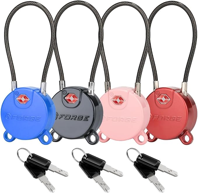 Forge TSA Approved Luggage Locks Ultra-Secure Dimple Key Travel Cable Locks by Forge