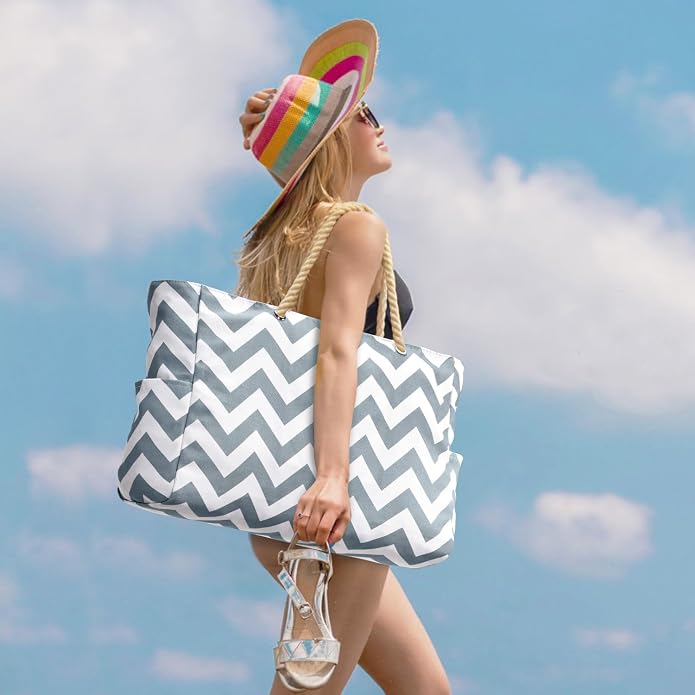 Becokan Beach Bags for Women Large Waterproof Beach Tote Bag Zipper Beach Bags - Image 5