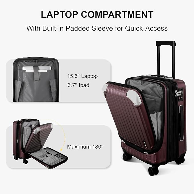 LEVEL8 Grace Carry on Luggage Airline Approved, 20 Inch Expandable Hardside - Image 3