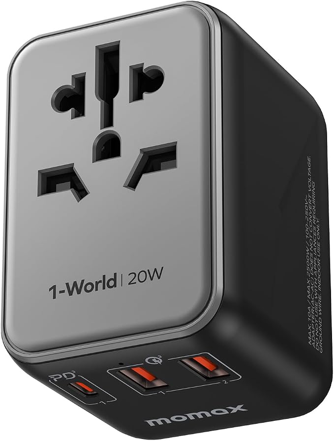 MOMAX Universal Travel Adapter, 20W+18W International Plug Adapter by MOMAX