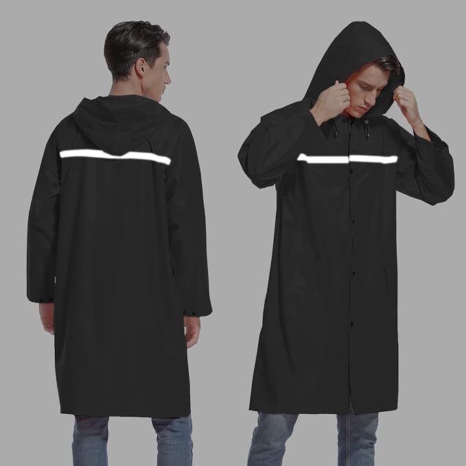 Mens Long Hooded Safety Rain Jacket Waterproof Emergency Raincoat Poncho - Image 2