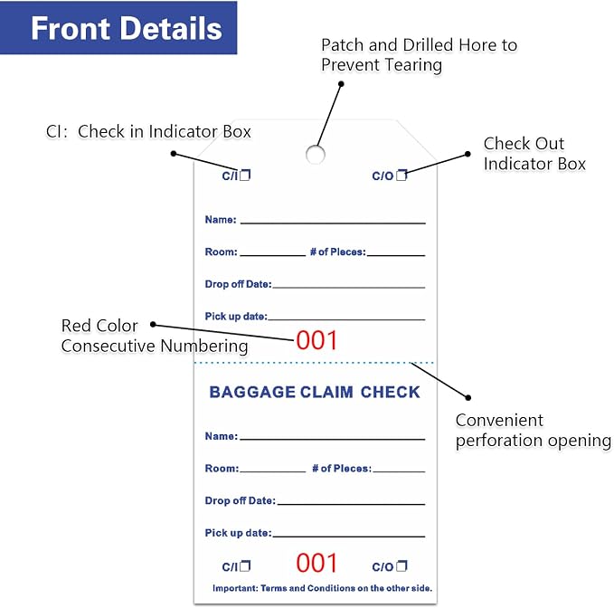 1000 Baggage Claim Check Tags - Image 2