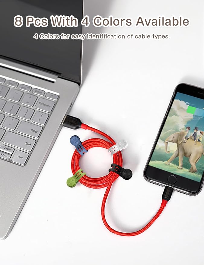 Kanemc 8-Pack Magnetic Cable Ties, Magnet Cord Wraps Reusable Silicone Cable - Image 6