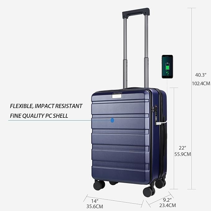 KROSER Carry On Luggage with Spinner Wheels & Built-in TSA Lock, Expandable Top - Image 2