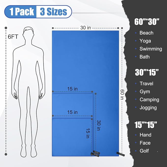 Quick Dry Travel Towel, 3 Sizes 1 Pack Camping Microfiber Towel, Lightweight - Image 2