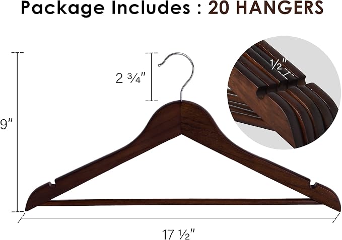 StorageWorks Wooden Hangers 20 Pack, Wood Coat Hanger - Image 5