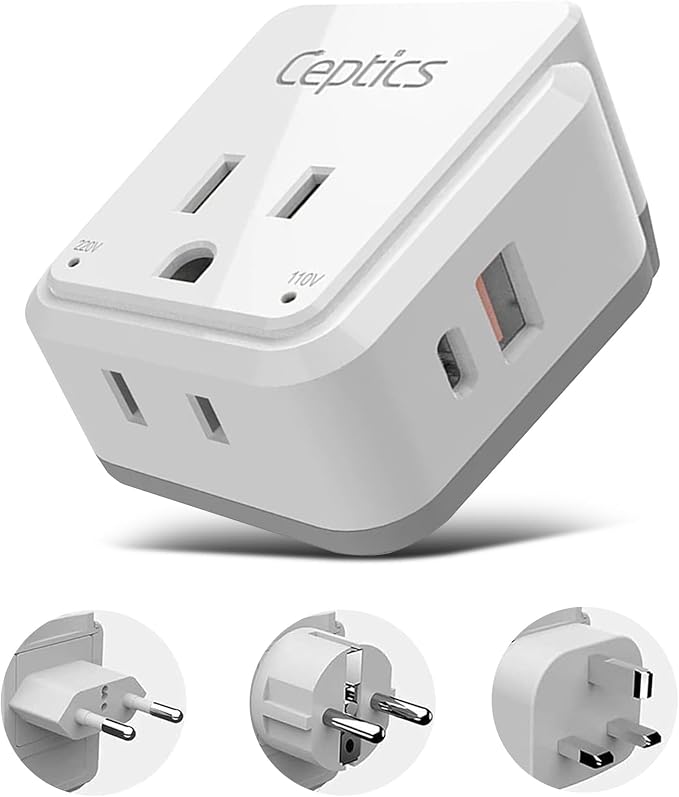 Ceptics European Plug Travel Adapter Set, 20W PD & QC, Safe Dual USB & USB-C by Ceptics
