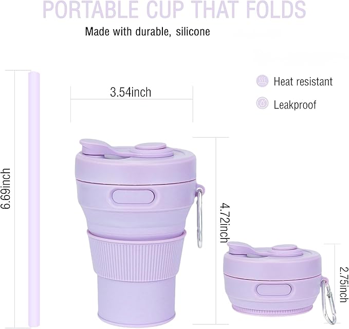 Silicone Collapsible Travel Mug Purple 15oz / 450ml - Image 2