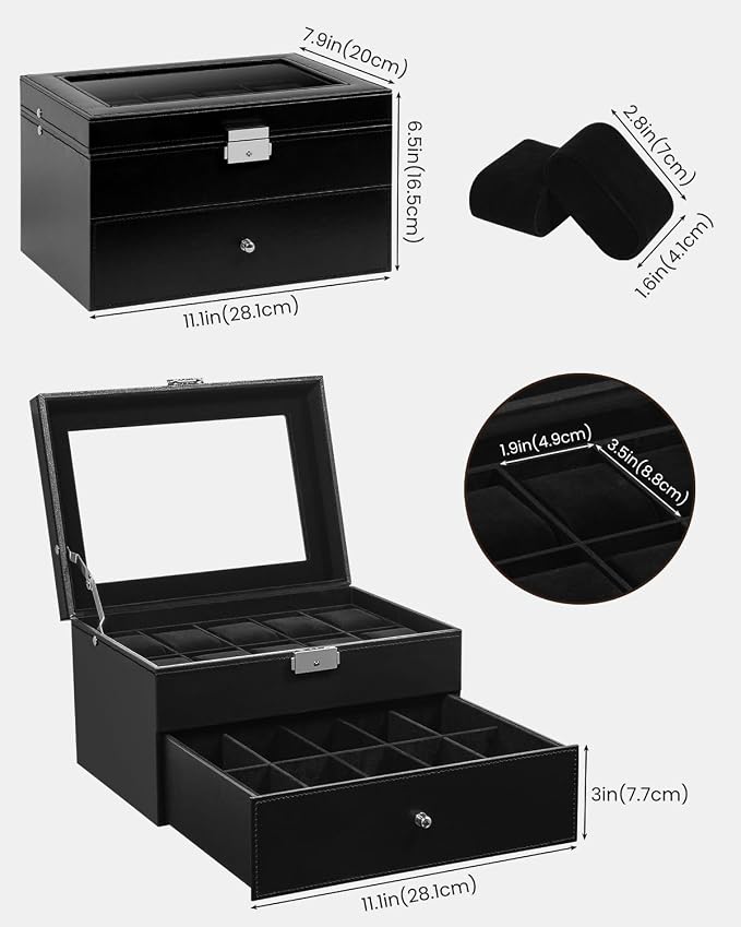 Uten 20-Slot Watch Box, 2-Layers PU Leather Watch Case - Image 3