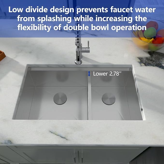 Dcolora 33 Inch Double Bowl Kitchen Sink Undermout Workstation 16 Gauge - Image 4