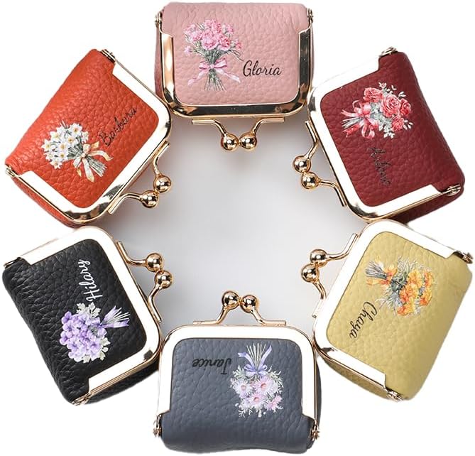 Custom Name & Birth Month Flower Mini Leather Jewelry Box – Vintage Kiss Lock by Unknown