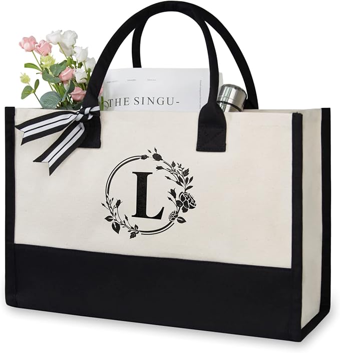TOPDesign Personalized Initial Jute/Canvas Beach Bag, Monogrammed Gift Tote Bag by TOPDesign