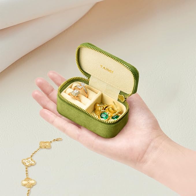 Small Travel Jewelry Case, Mini Tiny Plush Velvet Jewelry Box - Image 2