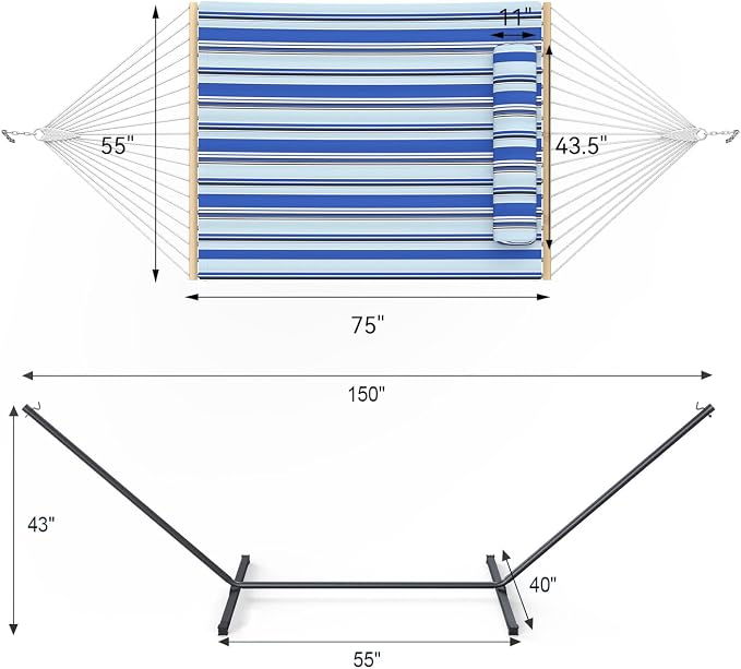 2 Person Outdoor Hammock with Stand, Cotton Rope Hammock with Polyester Pad - Image 7