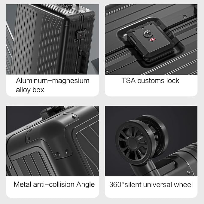 Metal all aluminum carry-on suitcase 20 "hard face, TSA lock and rotating wheel - Image 4