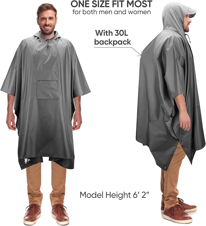 PTEROMY Hooded Rain Poncho for Adult - Image 4