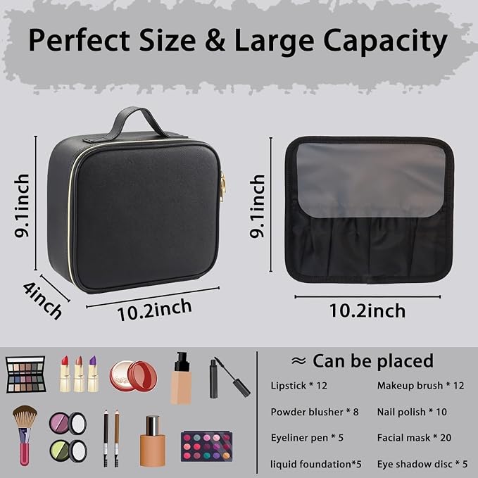Makeup Bag with Led Mirror, Travel Makeup Organizer with 3 Color Setting & - Image 2