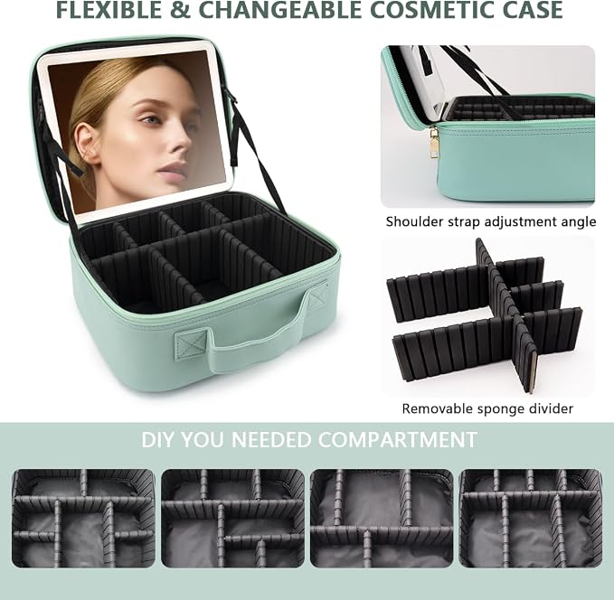 Travel Makeup Bag with LED Lighted Mirror, Travel Makeup Organizer, 3 Color - Image 2