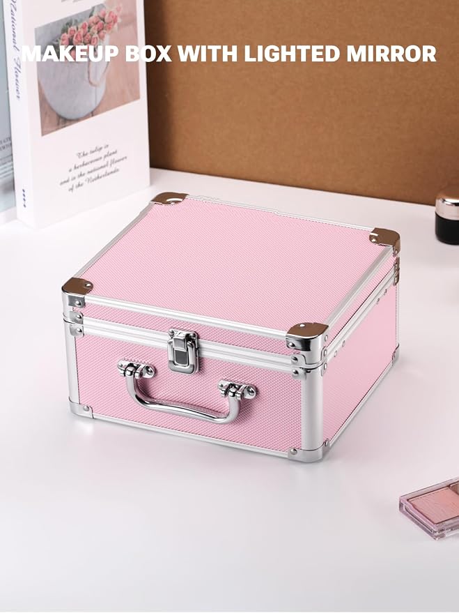 Qislee Makeup Box with A Detachable Lighted Mirror, Waterproof Travel Train Case - Image 7