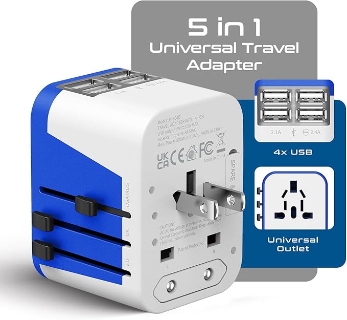 Ceptics Universal Travel Adapter Plug World Power W/ 4 USB Ports - Image 2
