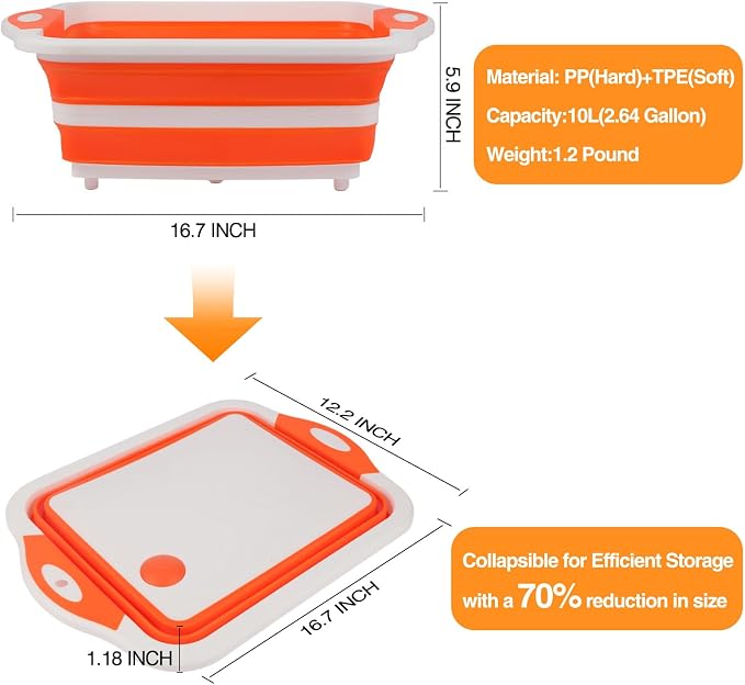 Collapsible BBQ Prep Tub/Cutting Board 10L, Foldable Dish Tub - Image 2