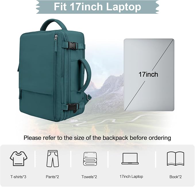 Hanples Women's Large 17.3 Inch Laptop Backpack, Peacock Blue, Waterproof - Image 3