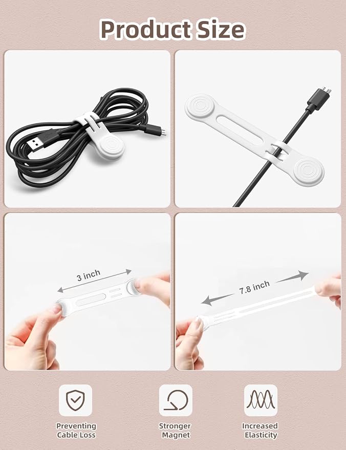 Kanemc 8 Pack Magnetic Twist Ties, Silicone Magnet Cable Tie Reusable Cord Strap - Image 5