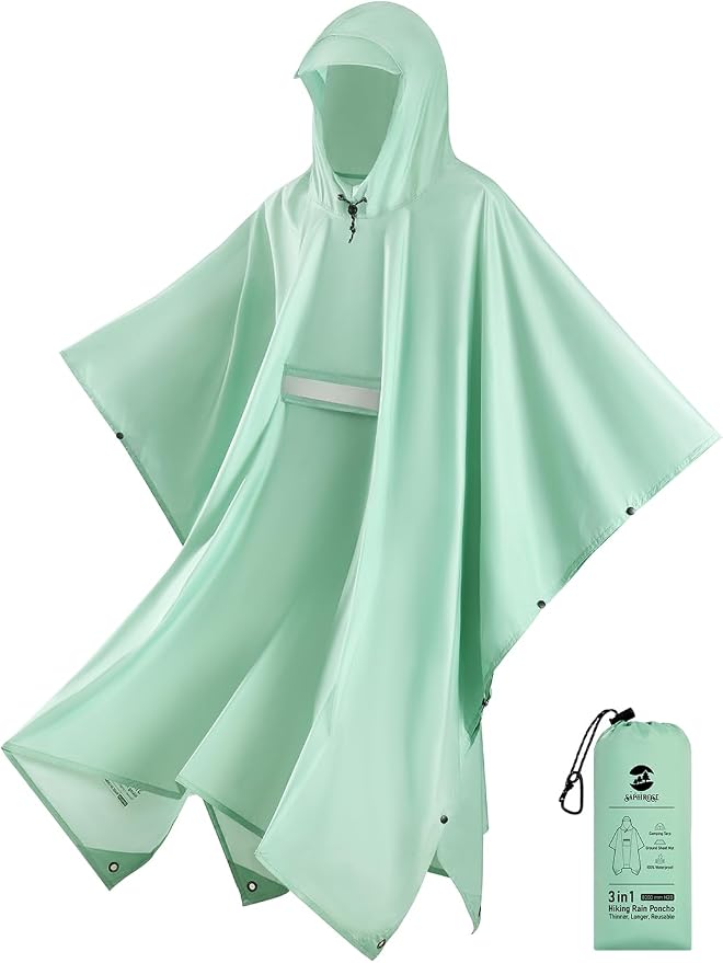 SaphiRose Extra Thick Hooded Rain Poncho Double Layer Waterproof Raincoat Jacket by SaphiRose