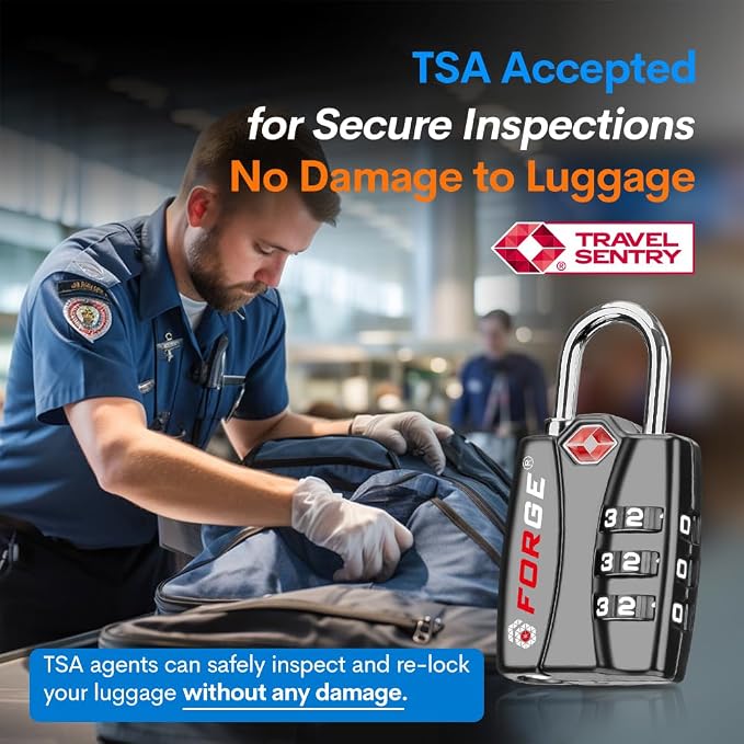 Forge Luggage Locks TSA Approved 6 Pack Black, Small Combination Lock - Image 2