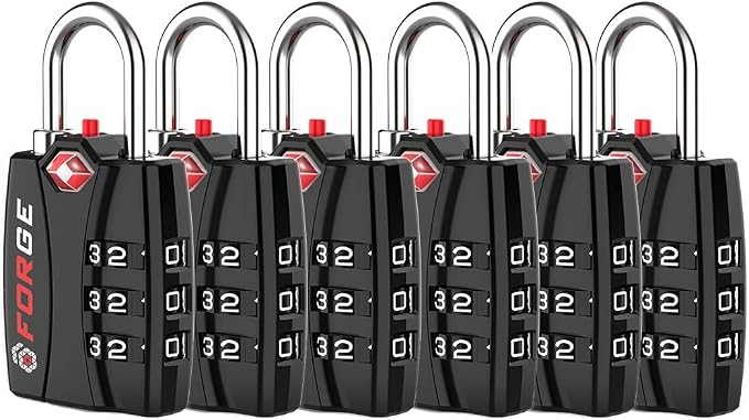 Forge Luggage Locks TSA Approved 6 Pack Black, Small Combination Lock by Forge
