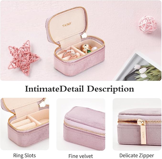 Small Travel Jewelry Case, Mini Tiny Plush Velvet Jewelry Box - Image 4
