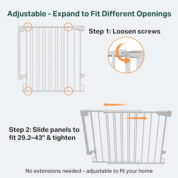 Cumbor 29.2–43" Baby Gate for Stairs, Wall-Mounted, Expandable No Bottom Bar - Image 2