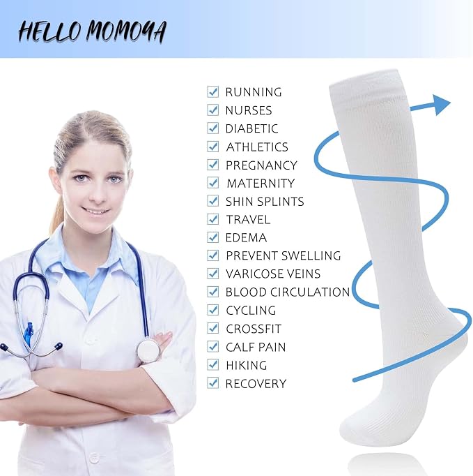 Compression Socks for Women Men Circulation Knee High 8 Pairs for Nurses - Image 4