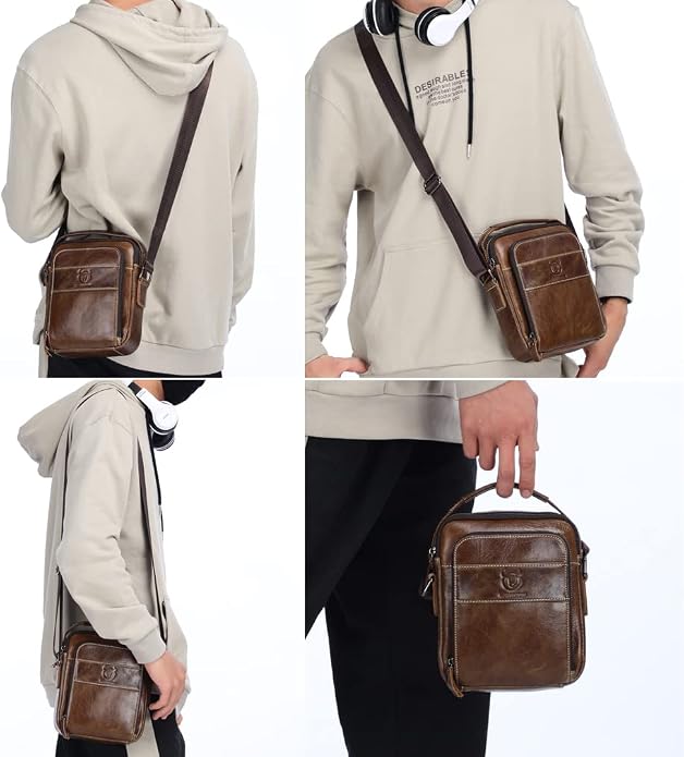 KPYWZER Genuine Leather Shoulder Bag Small Men Messenger Pack Handbag Sling - Image 9