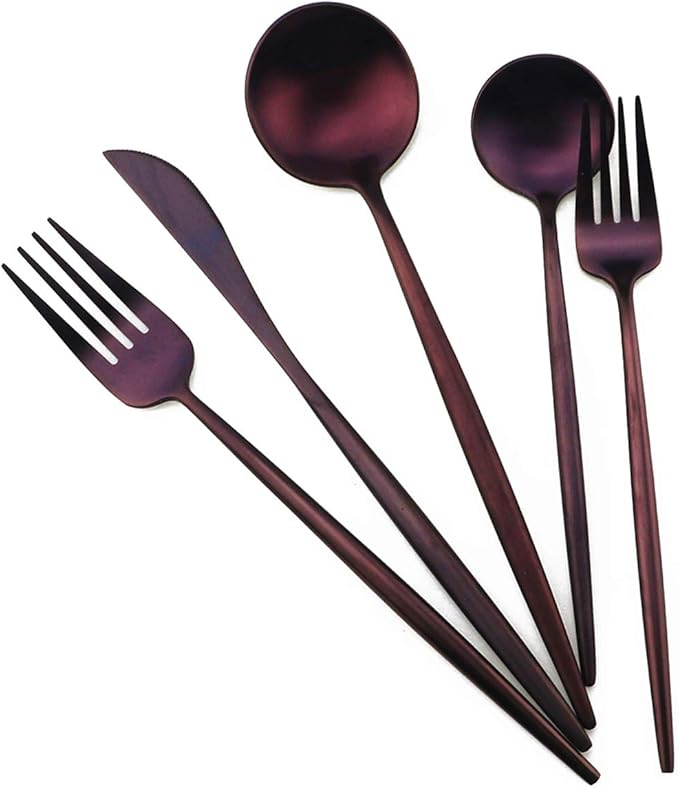 Matte Purple Silverware Set, Gugrida 5-Piece 18/10 Stainless Steel Satin Finish - Image 6
