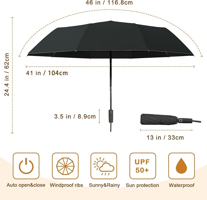2-Pack Windproof, Waterproof, UV-Blocking Portable Travel Umbrella, Compact Sun - Image 2