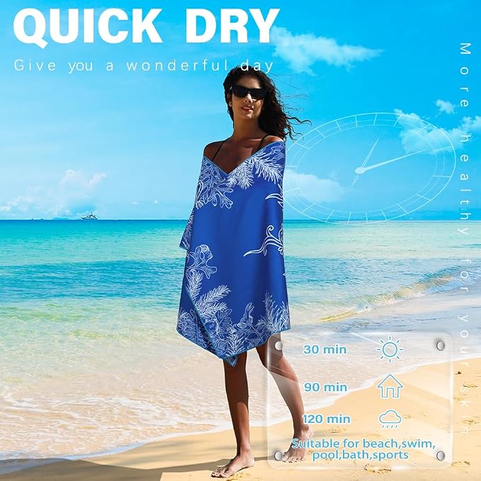 Microfiber Lightweight Beach Towel Sand Free Quick Dry Absorbent Thin Compact - Image 5