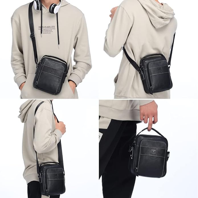KPYWZER Genuine Leather Shoulder Bag Small Men Messenger Pack Handbag Sling - Image 7