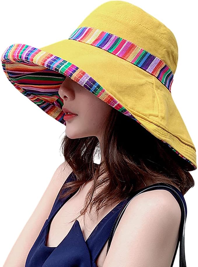Women Wide Brim Sun Hats Metal Wired Edge Summer UV Protection Beach Fishing Hat by HUAMULAN