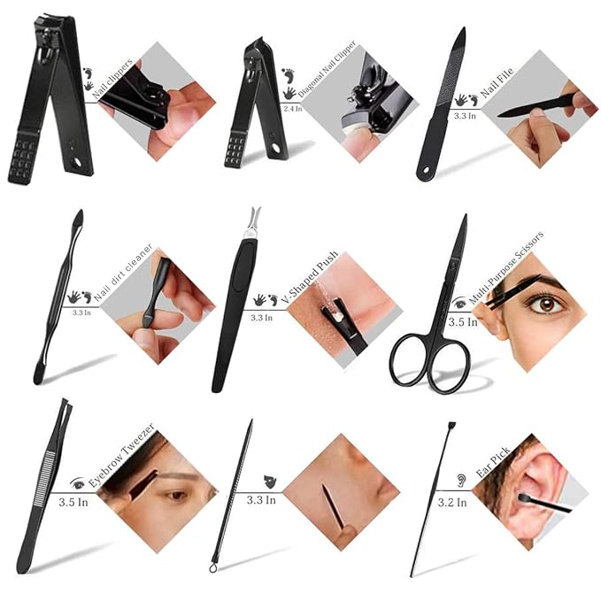Manicure Set 9 in 1 Stainless Steel, Nail Clippers Scissors Pedicure Tools Kit - Image 5