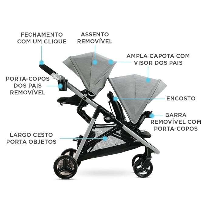 Graco Ready2Grow LX 2.0 Double Stroller Features Bench Seat and Standing - Image 3