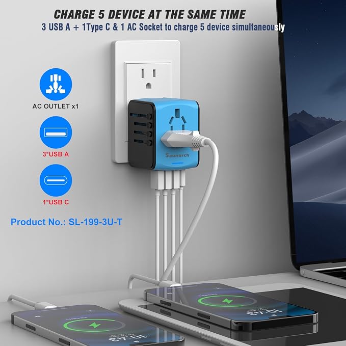 Travel Adapter Worldwide, Universal International Power Plug Adapter W/2.4A - Image 2