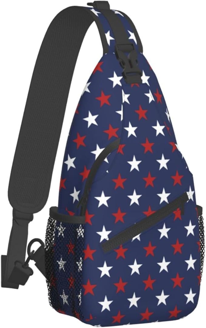 SUPLUCHOM Sling Bag American Flag Red White Star Hiking Daypack Crossbody by SUPLUCHOM