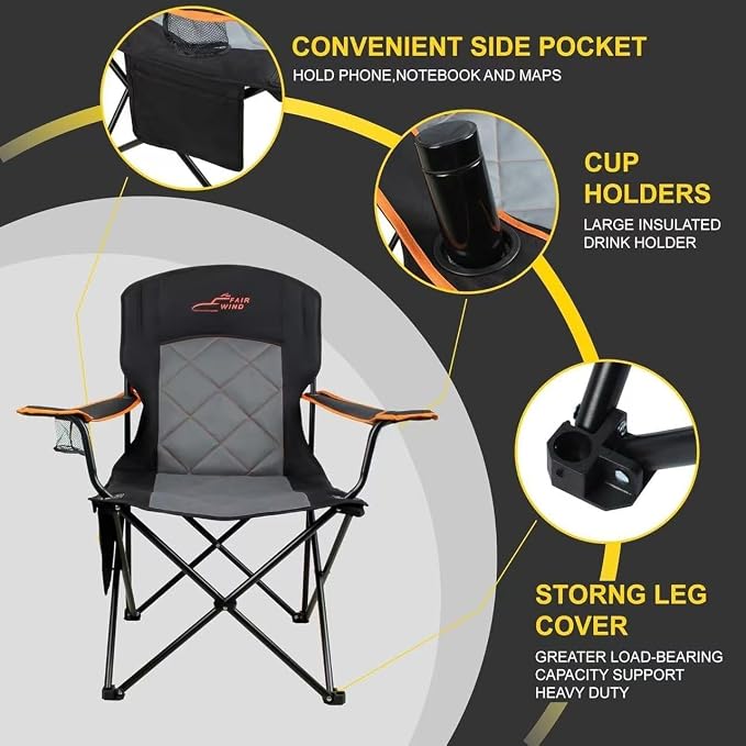 FAIR WIND 2 Pack Oversized Fully Padded Camping Chair Heavy Duty Quad Fold Arm - Image 5