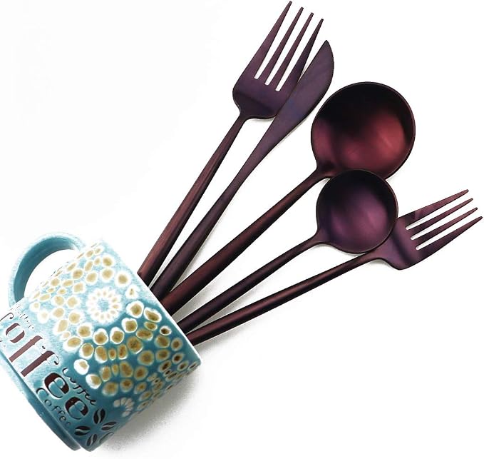 Matte Purple Silverware Set, Gugrida 5-Piece 18/10 Stainless Steel Satin Finish - Image 2