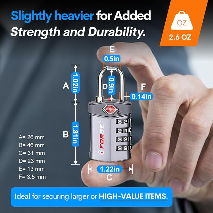 Forge 4-Digit Combination Lock, TSA Approved Locks - Image 3