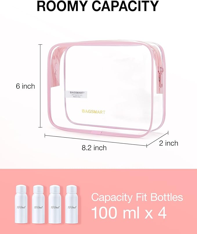 BAGSMART Clear Toiletry Bag, 3 Packs TSA Approved Water-resistant Quart Size - Image 2