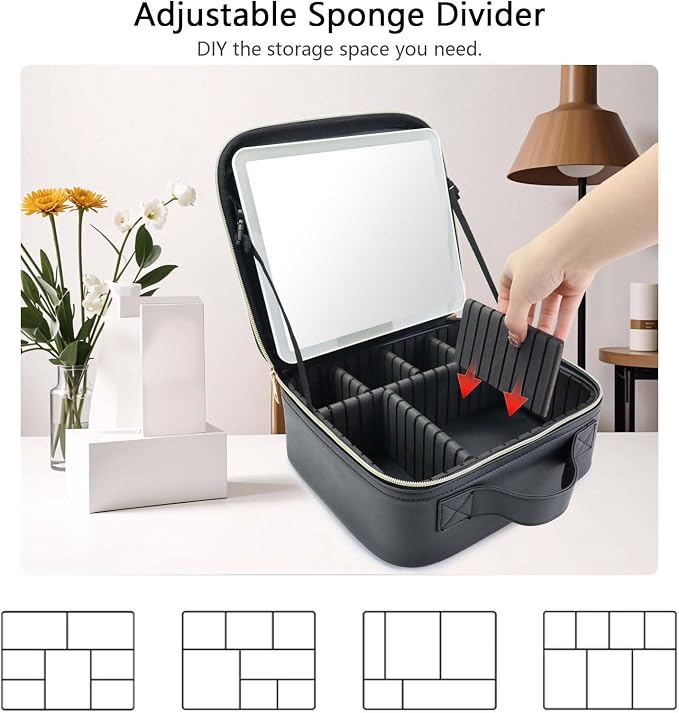 Travel Makeup Bag with LED Mirror Travel Makeup Organizer with 3 Lighted - Image 4
